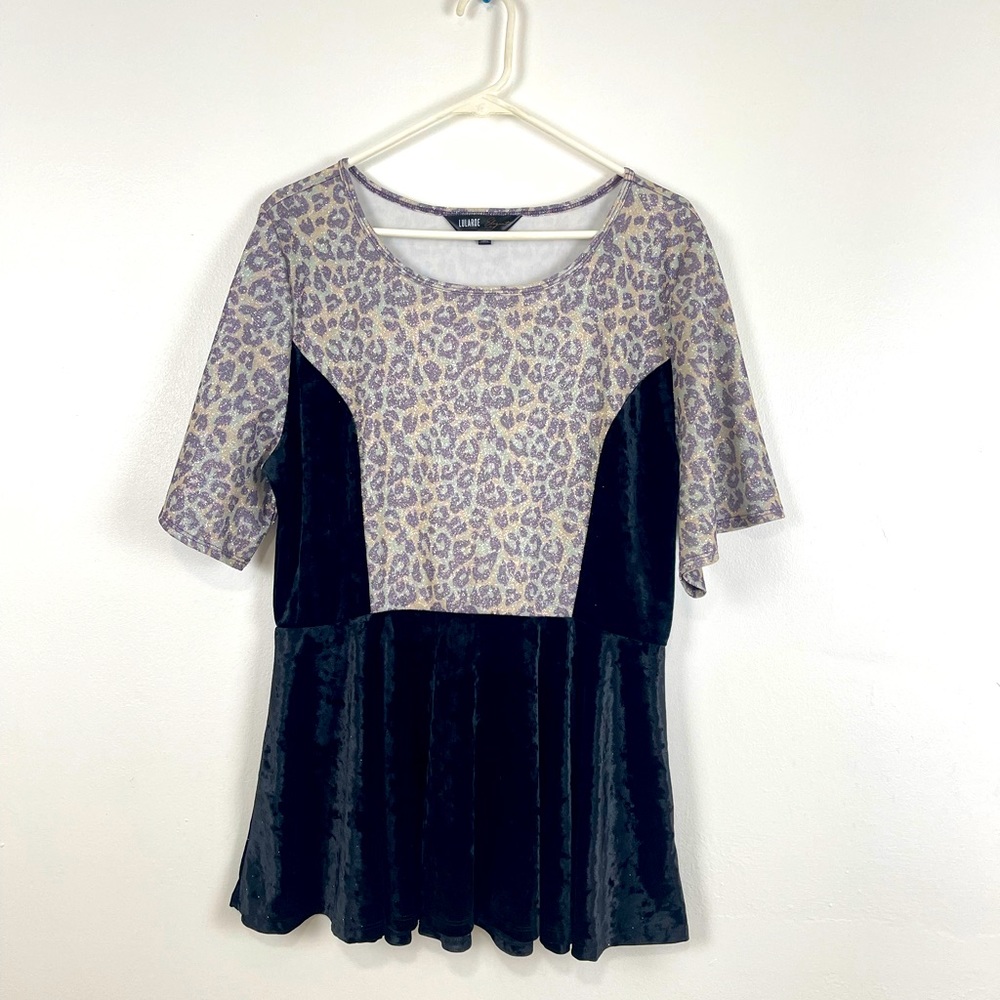 Lularoe Elegant Emma Peplum Top Velvet/Animal Prints Size L